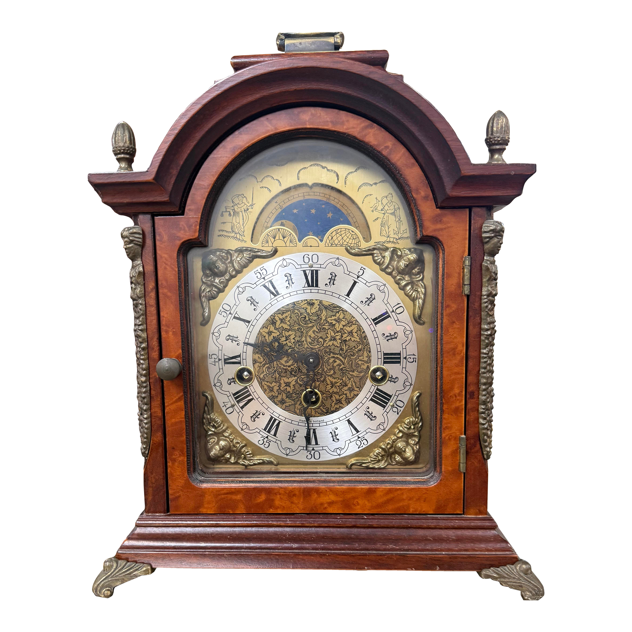 Vintage Franz Hermle Mantel Clock Tempus Fugit Dial Moon Phase