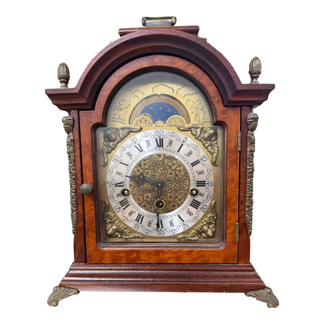 Vintage Franz Hermle Mantel Clock Tempus Fugit Dial Moon Phase Indicator 340-020 For Sale