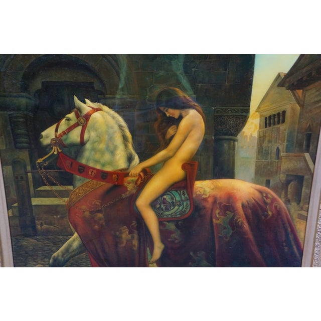 Late 20th Century Late 20th Century Lady Godiva Painting After John Collier Painting Medieval Equestrian Nude Framed For Sale - Image 5 of 12