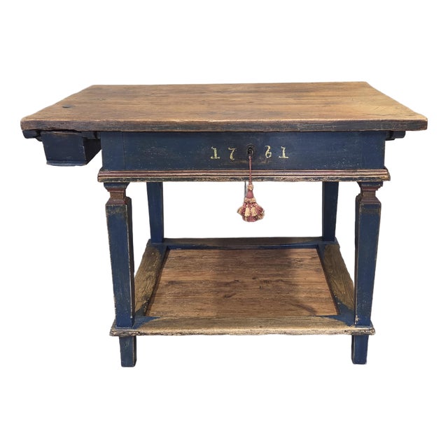 Antique European Rustic Painted Pine Baker's Table, Romania, 1761 For Sale