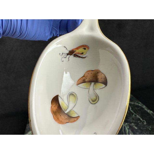 Herend Late 20th Century Herend Hungary Hand-Painted Porcelain Serving Spoon, Mushroom & Insect Motif For Sale - Image 4 of 15