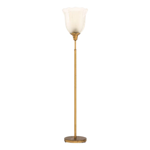 Floor Lamp in Brass and Double Glass Shades by Bo Notini, 1940s For Sale