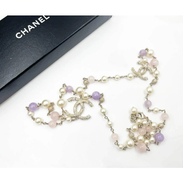 Chanel Light Gold CC Starfish Lavender Stone Pearl Necklace *Marked P *Made in Italy *Comes with the original box...