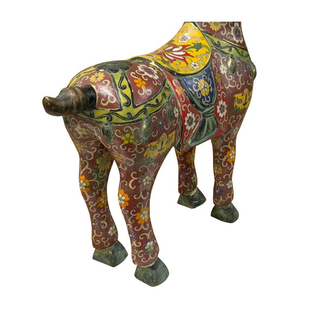 Vintage Oriental Chinese Reddish Maroon Cloisonne Metal Horse Figure For Sale - Image 9 of 14
