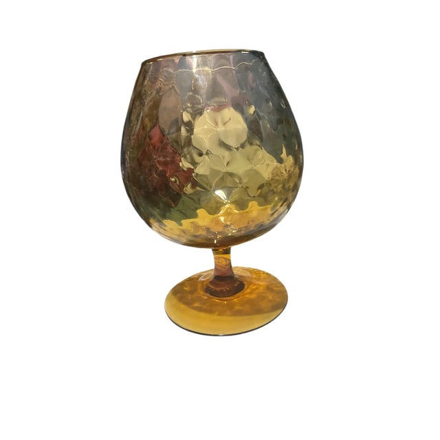 1960s Mid-Century Empoli Stemmed Amber Glass Snifter Vase For Sale - Image 5 of 10