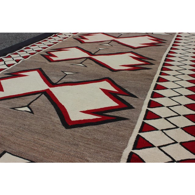 Antique Ganado Navajo Style Rug With Geometric Design in Red, Black, Ivory and Gray For Sale In Atlanta - Image 6 of 7