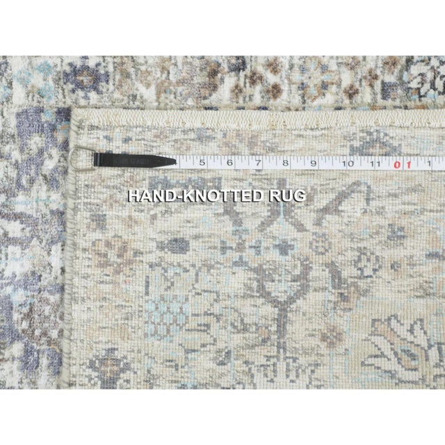 Ivory Silk With Textured Wool Tabriz Runner Hand Knotted Oriental Rug For Sale - Image 9 of 10