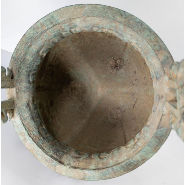 20th Century Chinese Verdigris Brass Ding Ritual Bronze Form Vessel For Sale - Image 14 of 18