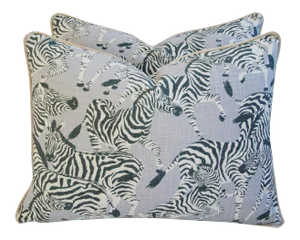 Safari Zebra Linen & Velvet Feather/Down Pillows - A Pair