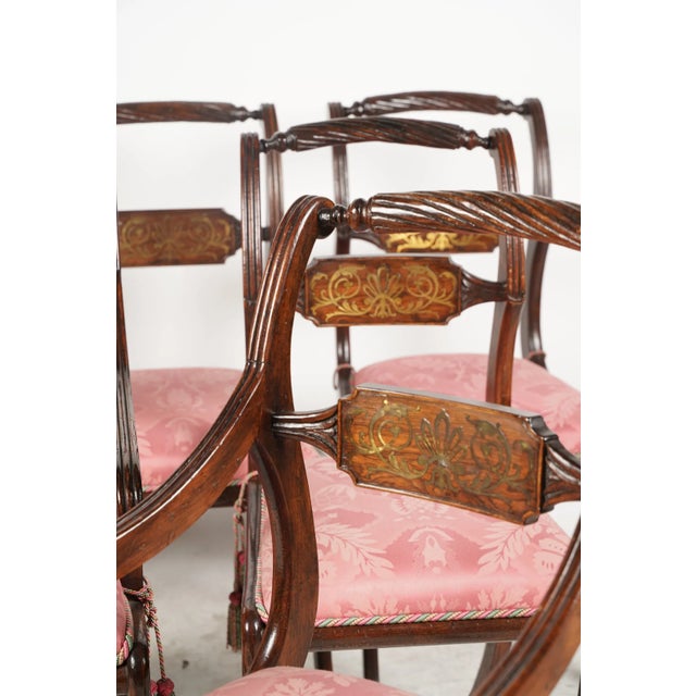 Set of 6 19th Century Brass Inlaid Dining Chairs For Sale - Image 4 of 6