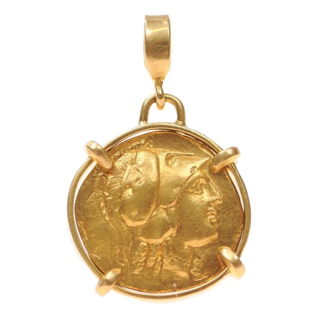 Greek Gold Stater Coin Pendant Trimmed in 22k Gold For Sale