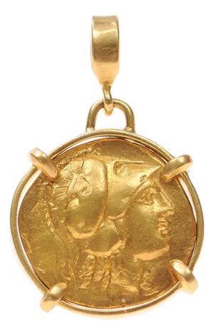 Greek Gold Stater Coin Pendant Trimmed in 22k Gold