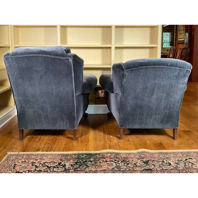 Late 19th Century Stunning Blue Velvet Empire Revival Accent Chairs (Pair) For Sale - Image 13 of 18
