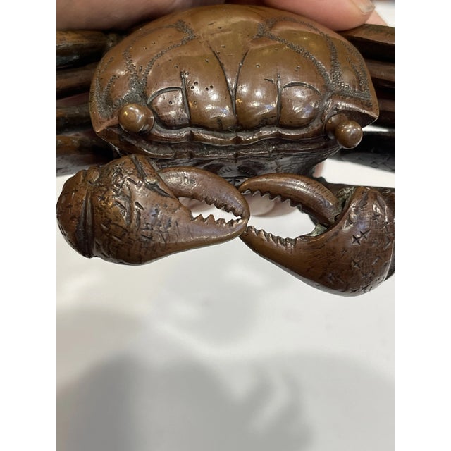 Metal Antique Japanese Articulated Bronze Crab For Sale - Image 7 of 8
