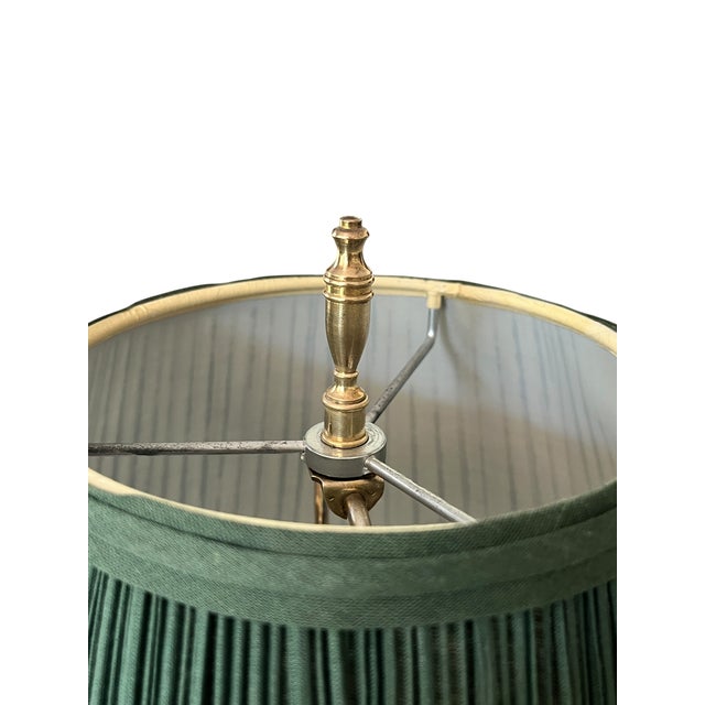 Monumental Vintage Brass Bouillotte Table Lamp With Custom Hunter Green Pleated Shades — Ralph Lauren / Visual Comfort For Sale - Image 10 of 15
