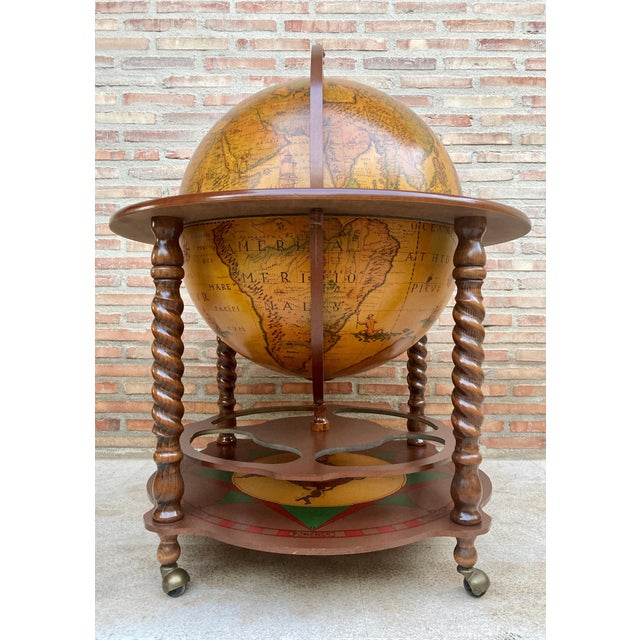 Wood Vintage Italian World Globe Dry Bar, 1960s For Sale - Image 7 of 18