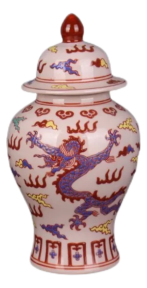 Early 20th Century Chinese Ceramic Pot China Famille Rose Porcelain Ginger Jar Hand Painted Dragon and Phoenix Pattern
