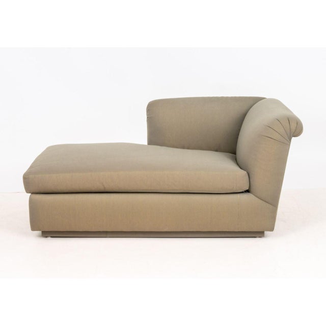R. Jones and Associates Golden Sheen Upholstered Chaise Longue, with "R. Jones / Dallas" label beneath cushion. 31" H x...