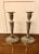 Pair antique Edwardian silver painted candlesticks having circular tops and ornate fluted columns on oval ornate fluted...