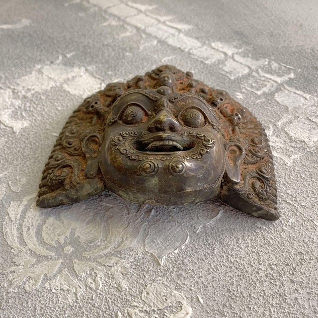 Mahakal Ritual Mask Depicting Bhairara a Deity of Tibetan Buddhism in Bronze, 1800s For Sale - Image 4 of 9