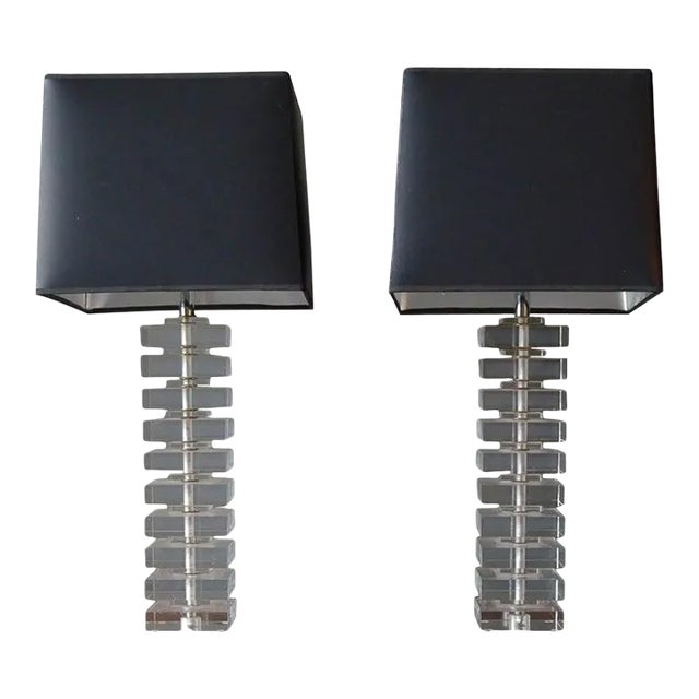 Pair of Stacked Lucite Lamps in the Style of Karl Springer, Ca. 1970 For Sale