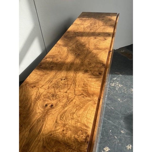 Vintage Boho Book Matched a Burl Wood Credenza After Thayer Coggin For Sale - Image 9 of 11