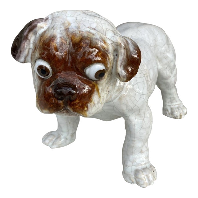 Terracotta Majolica Bulldog Bavent Filmont, Circa 1900 For Sale