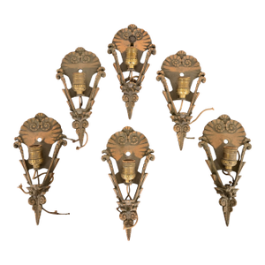 1930s Mid-West Art Deco Bronze Soleure Wall Sconces, Set of Six