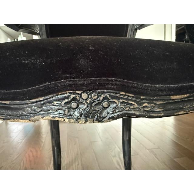 Pair of French Provincial Armchairs in Black Velvet - Regency Style For Sale - Image 4 of 10