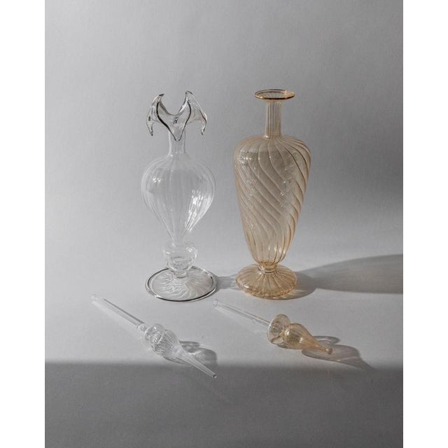 Vintage Hand-Blown Orange and Clear Murano Glass Perfume Bottles with Stoppers, 1940s, Set of 2 For Sale - Image 5 of 11