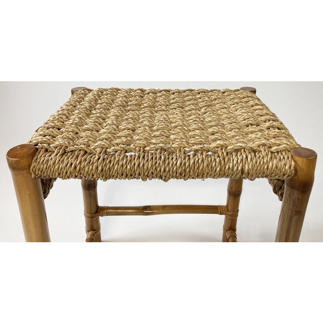 Wood Vintage Woven Rope and Bamboo Stool For Sale - Image 7 of 9