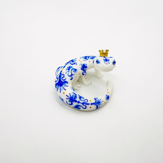 Contemporary Delft Salamander 1 by Nana Williams | Resin cast, acrylic gouache of a decorated salamander For Sale - Image 3 of 4