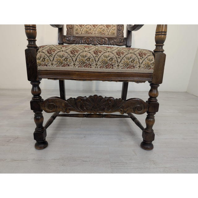 Brown Antique Armchair in Oak Wood with Springs For Sale - Image 8 of 18