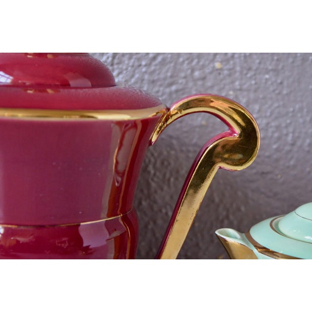 Art Deco Harlequin Coffee Service in Colored and Gilded Porcelain, 1940s, Set of 15 For Sale - Image 14 of 18