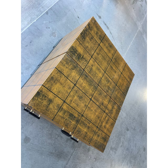 Gold 70s Gilt Low Chests / Nightstands, a Pair, in the Style of Karl Springer, Modern Hollywood Regency, Asian Inspired For Sale - Image 8 of 16