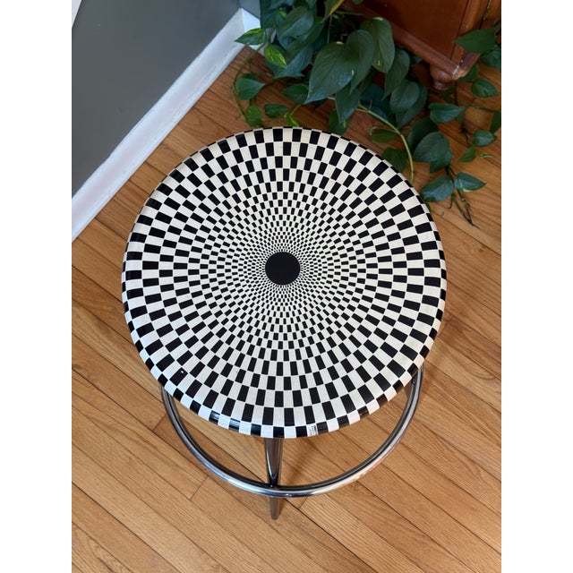 Abstract Fornasetti Egocentrismo Black & White Bar Stool For Sale - Image 3 of 7