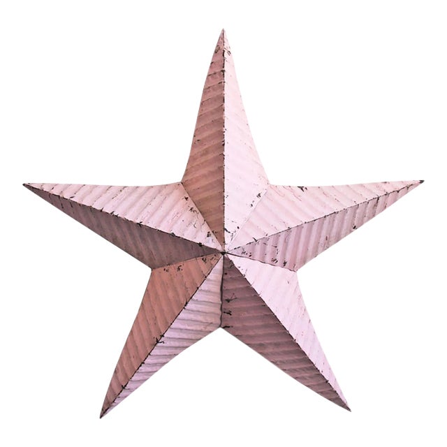 Vintage Farmhouse Pink Metal Barn Star Wall Decor Large For Sale