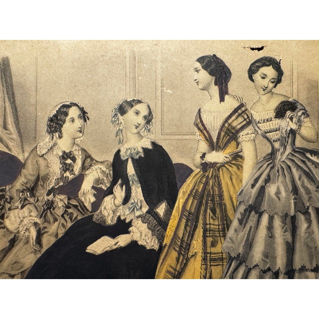Wood Vintage Godey’s Americanized Paris Fashions 1847 Framed Prints - Set of 2 For Sale - Image 7 of 12