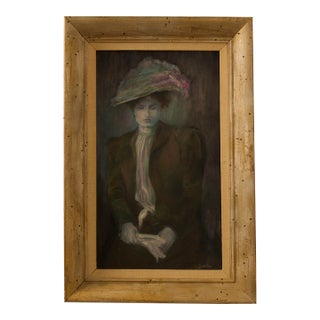 Late 20th Century Oil Portrait of a Woman in Hat, Signed ‘Deanna,’ Framed For Sale