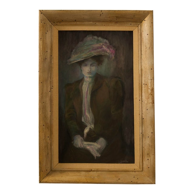Late 20th Century Oil Portrait of a Woman in Hat, Signed ‘Deanna,’ Framed For Sale