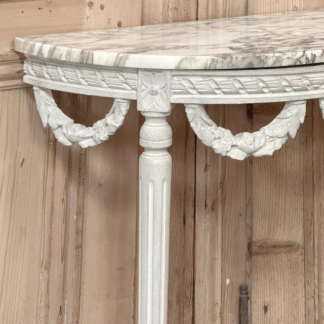 Antique Italian Louis XVI Painted Marble Top Demilune Console With Trumeau Mirror For Sale - Image 14 of 18