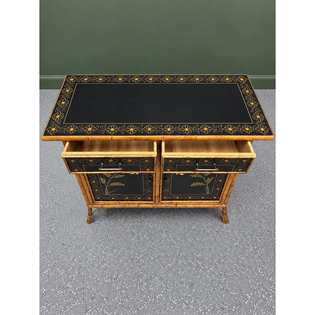 Early 20th Century Vintage Aesthetic Movement Style Bamboo and Black Lacquer Chinoiserie Cabinet For Sale - Image 5 of 11