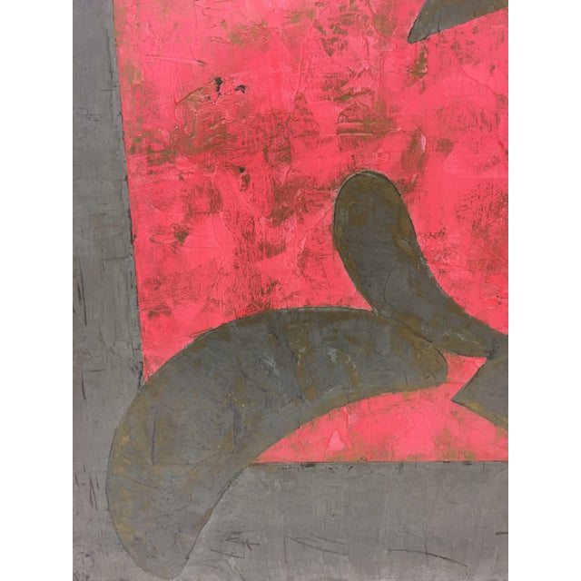 Red “Rabbit Jumping Over Moon” Mixed Media Painting on Panel For Sale - Image 8 of 9
