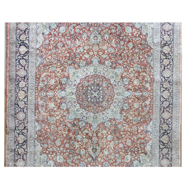 Burnt Orange Vintage Persian Silk Rug For Sale - Image 8 of 16