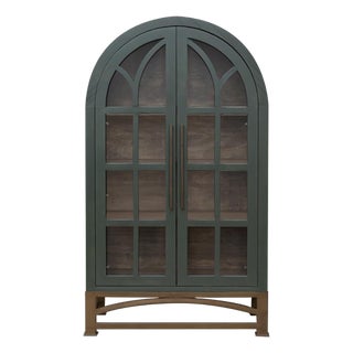 Nina Solid Wood Tall Cabinet, Bookcase, Hutch - Green For Sale