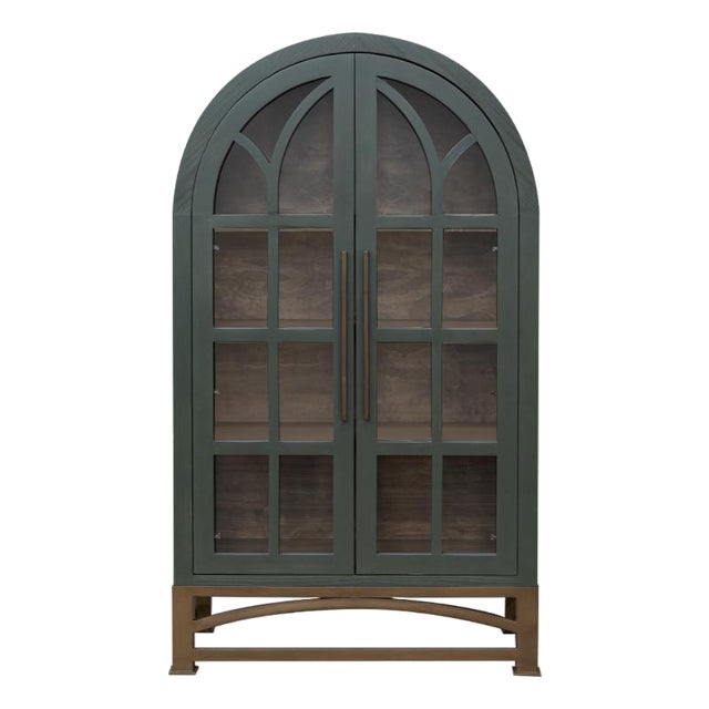 Nina Solid Wood Tall Cabinet, Bookcase, Hutch - Green For Sale