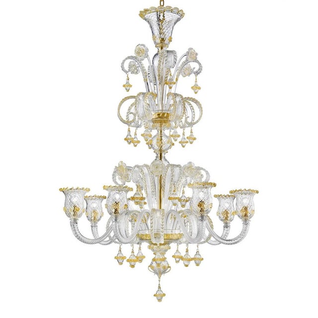 Glass Ornate Murano Glass Chandelier with Refined Gold Trimming by Simoeng For Sale - Image 7 of 9