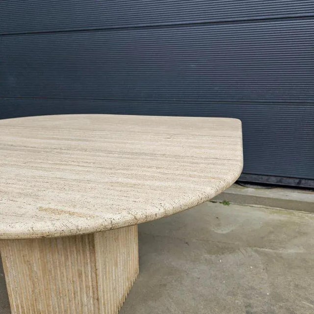 Minimalist Travertine Marble Dining Table With Fluted Carved Base For Sale - Image 10 of 11