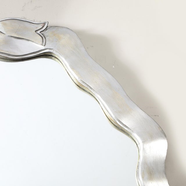 Silver Mid-Century Modernist White Giltwood Ribbon Mirror For Sale - Image 8 of 9