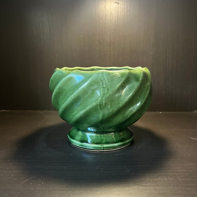 Mid-Century Modern Mid 20th Century Bottle Green Ceramic Swirl Planter For Sale - Image 3 of 9